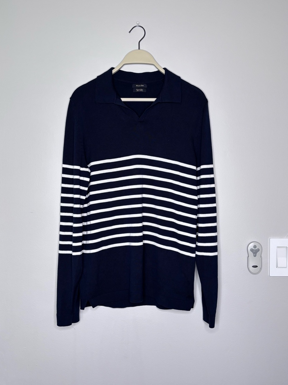 Massimo Dutti Navy Blue Striped Cotton Polo Sweater